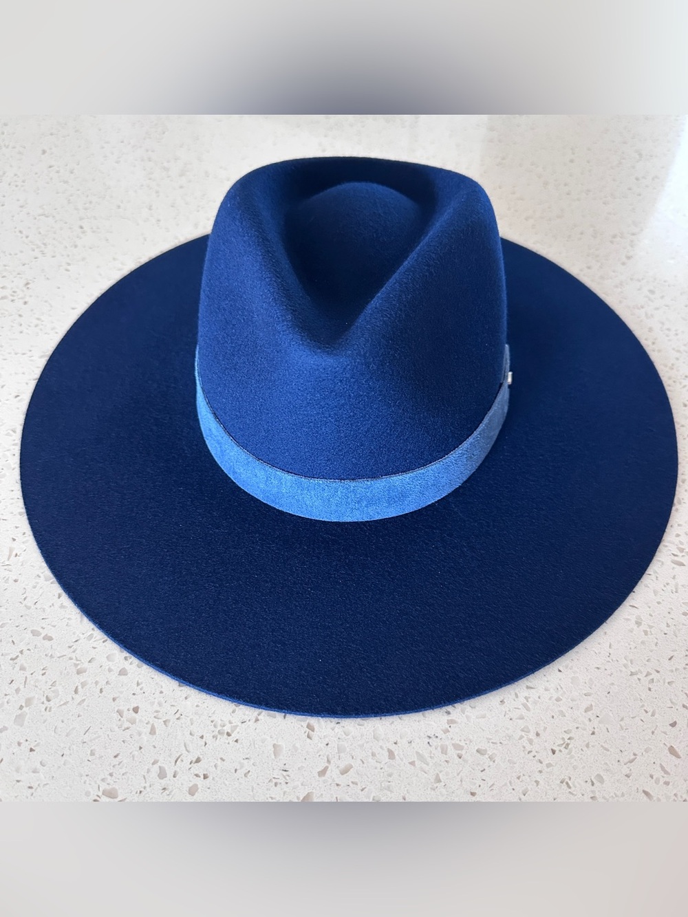 rag & bone Kacy Navy Wool Fedora with Light Blue Band